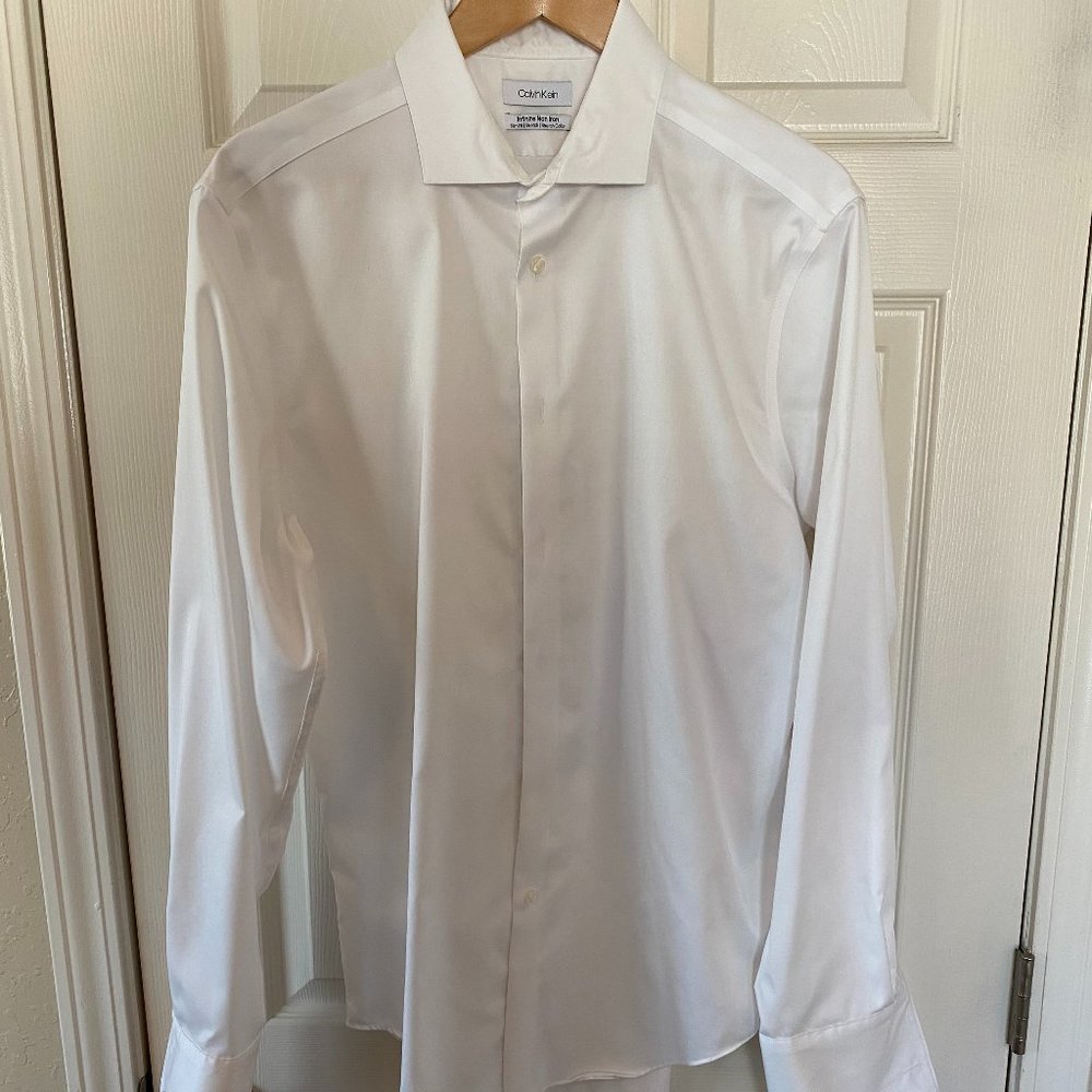 Calvin Klein Infinite Non Iron Slim Fit French Cuff Shirt (White) 16.5 34/35